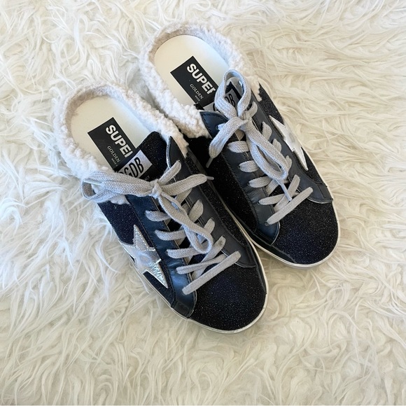 Golden Goose Superstar Sabot Sneaker Shearling Lined Black Silver Beige size 36 - Picture 10 of 16